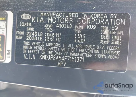 2015 Kia Soul + from USA, damaged, VIN KNDJP3A54F7151371